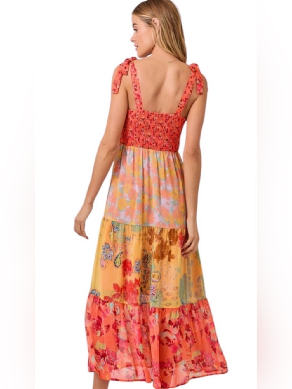 NWT Mystree coral Multicolor Maxi w Smocked bodice Sundress size small # 1215 - Picture 2 of 8